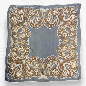 Burmel Vintage Grey Brown Tan White Square Scarf